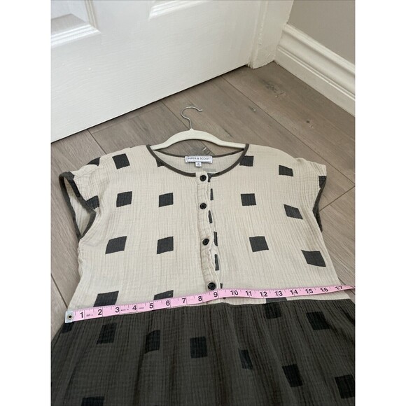 Piper & Scoot Dress Womens Small boho prairie square print smock shirt - Picture 6 of 7